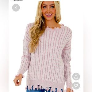 Pink & White Cable Knit Sweater